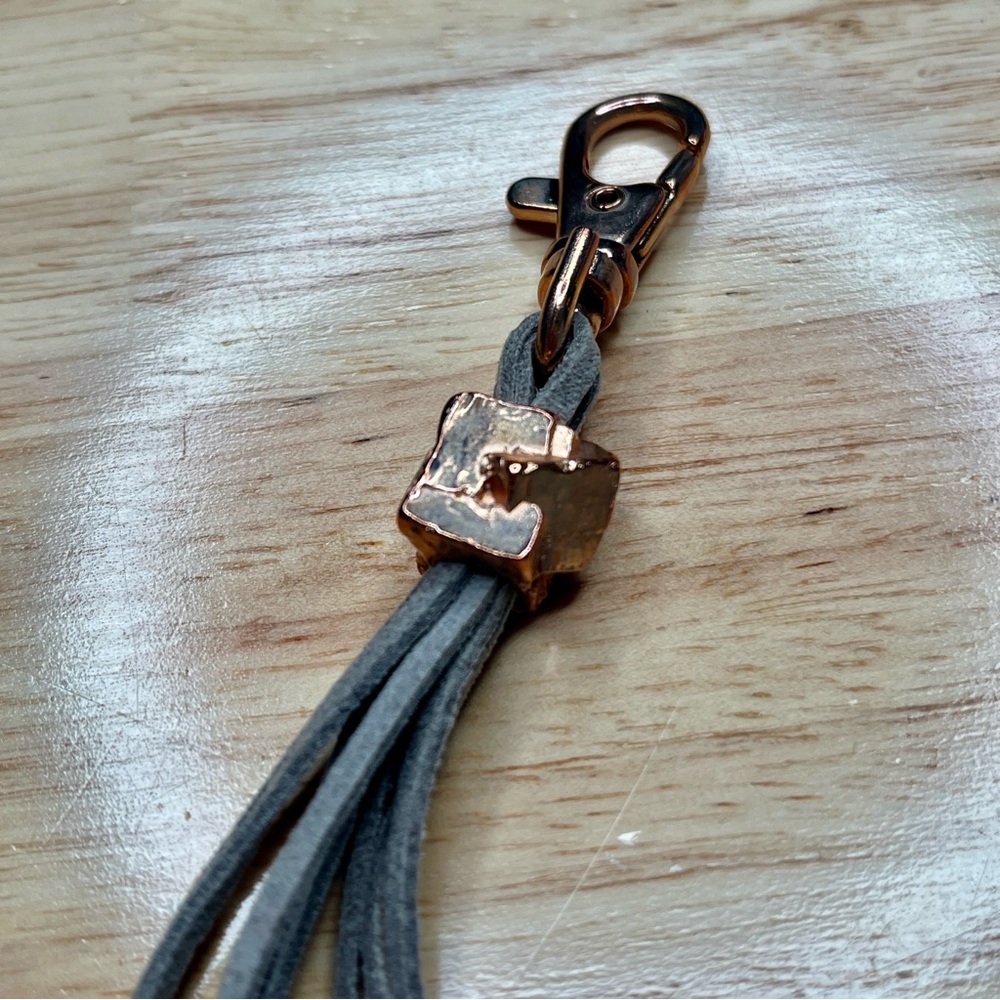Gray Faux Leather Rose Gold Stone Tassel Beaded Boho Keychain NWOT - Picture 3 of 4